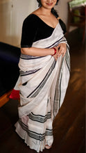 Load image into Gallery viewer, BLACK AND WHITE WITH RED PURE SILK SAREE CSA24-3
