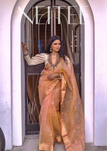 THREE TONE SAANJH CHANDERI TISSUE SILK SAREE CHA21-1 - NEITEE