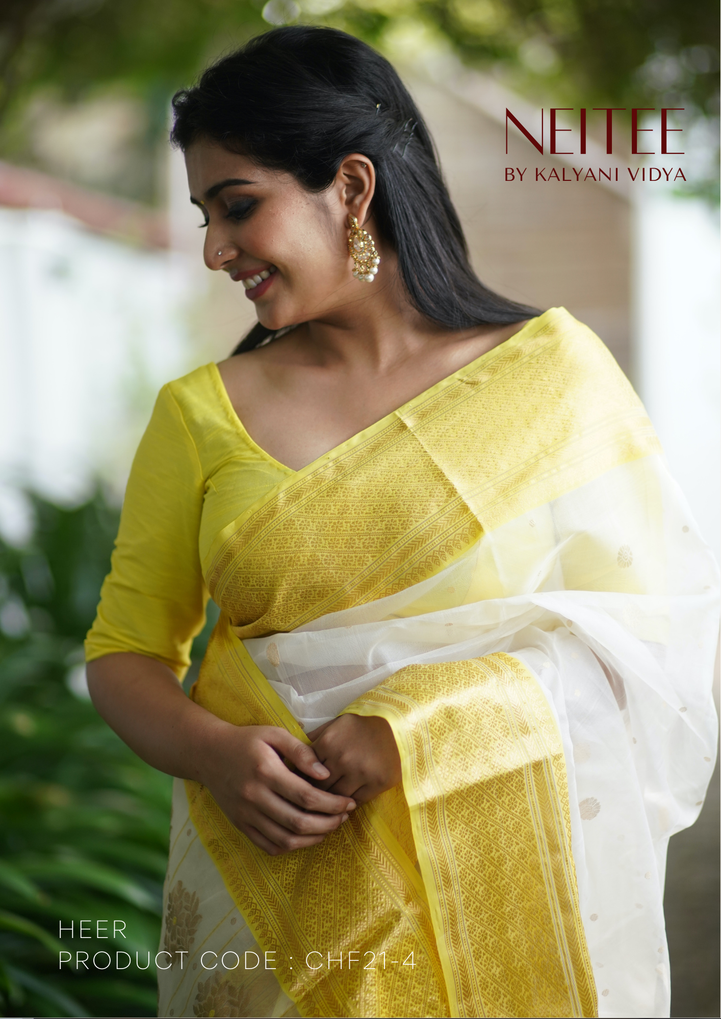 Banarasee Handwoven Organza Silk With Embroidered Saree-White & Yellow