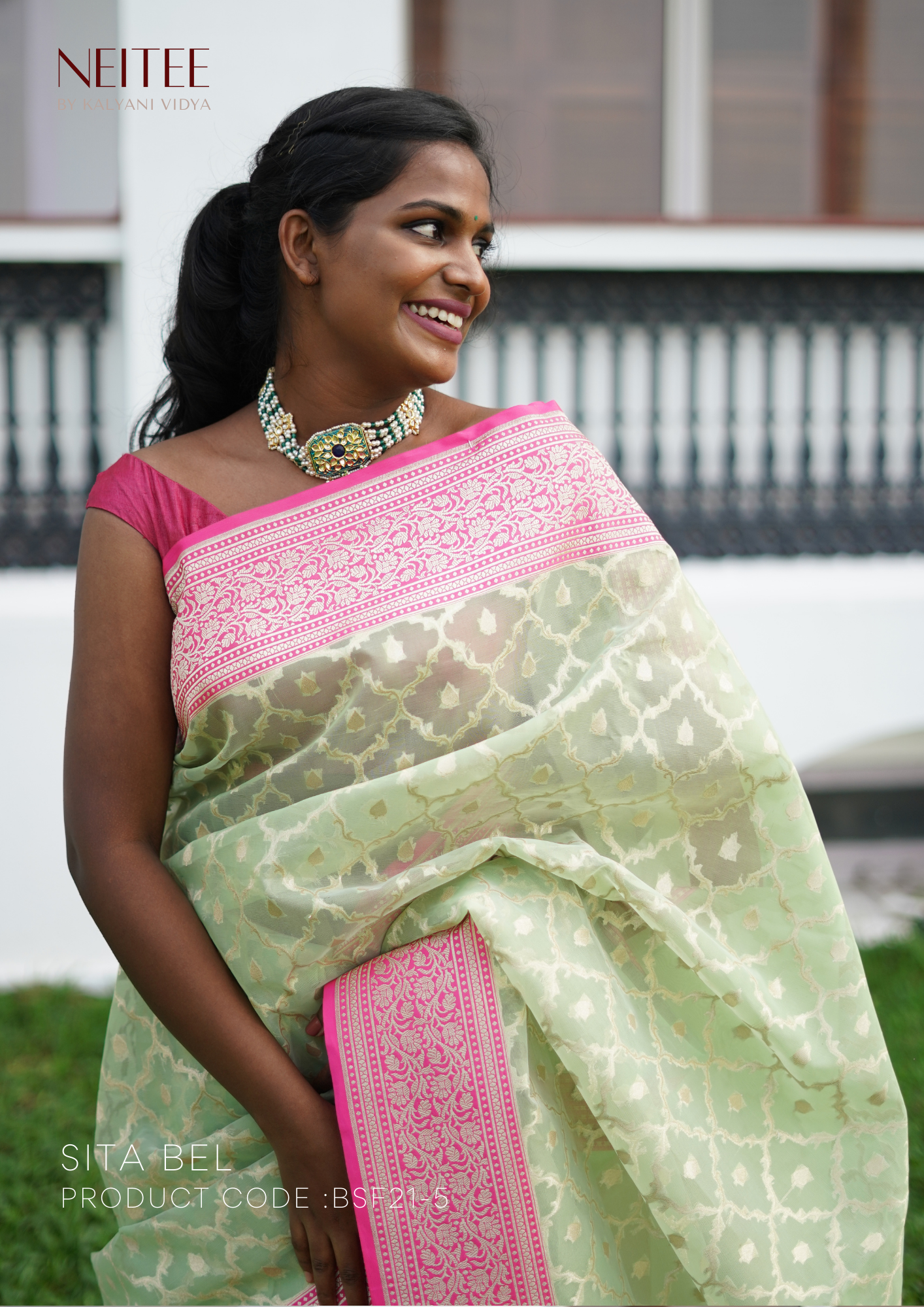 PASTEL GREEN KORA SILK BANRASI SAREE BSF21-5 – NEITEE